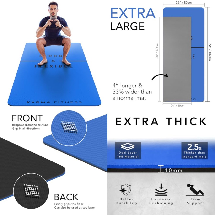 Pilates Yoga Hiit - Large Exercise Mat Extra Thick 10mm