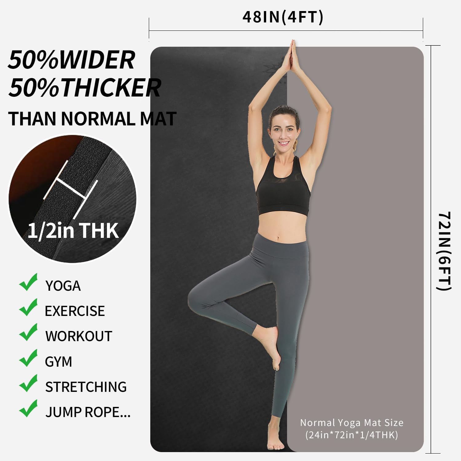 Extra Thick TPE Yoga Mat 6'x4' - Pilates Yoga Mat Thickness review and price