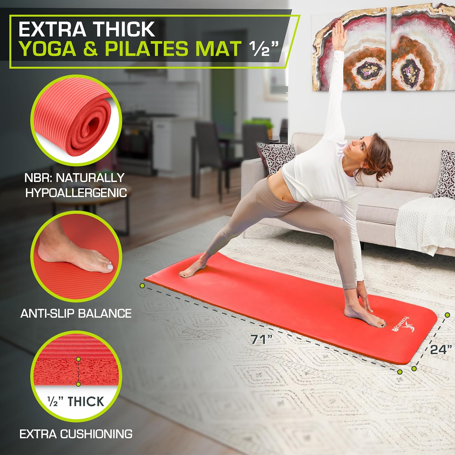 Extra Thick Yoga Mat 1/2